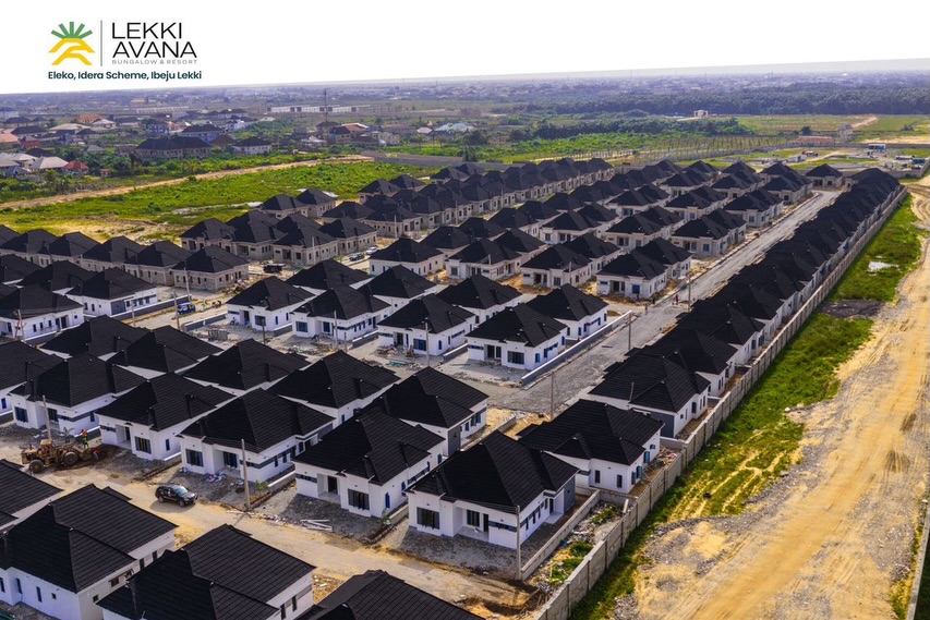 Aerial view of rows of developed Lekki Avana homes