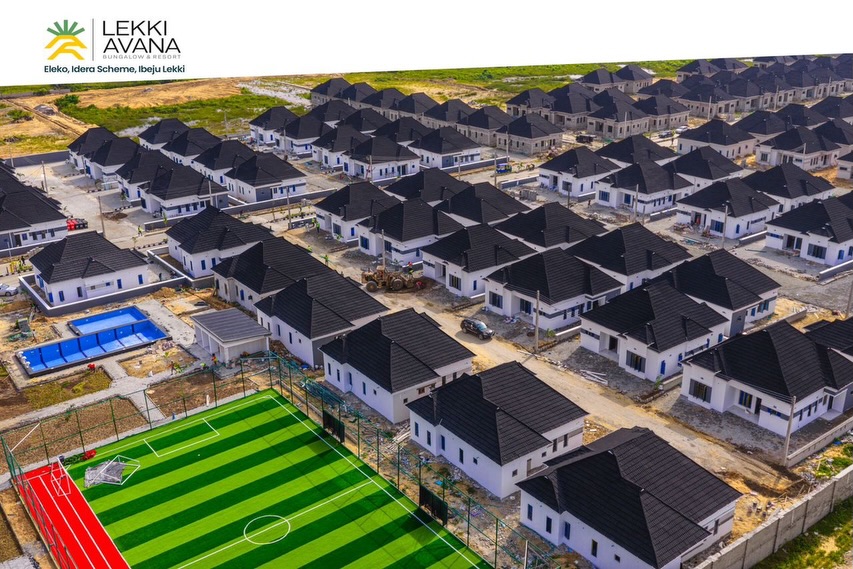 Aerial view of completed homes and sports facilities at Lekki Avana